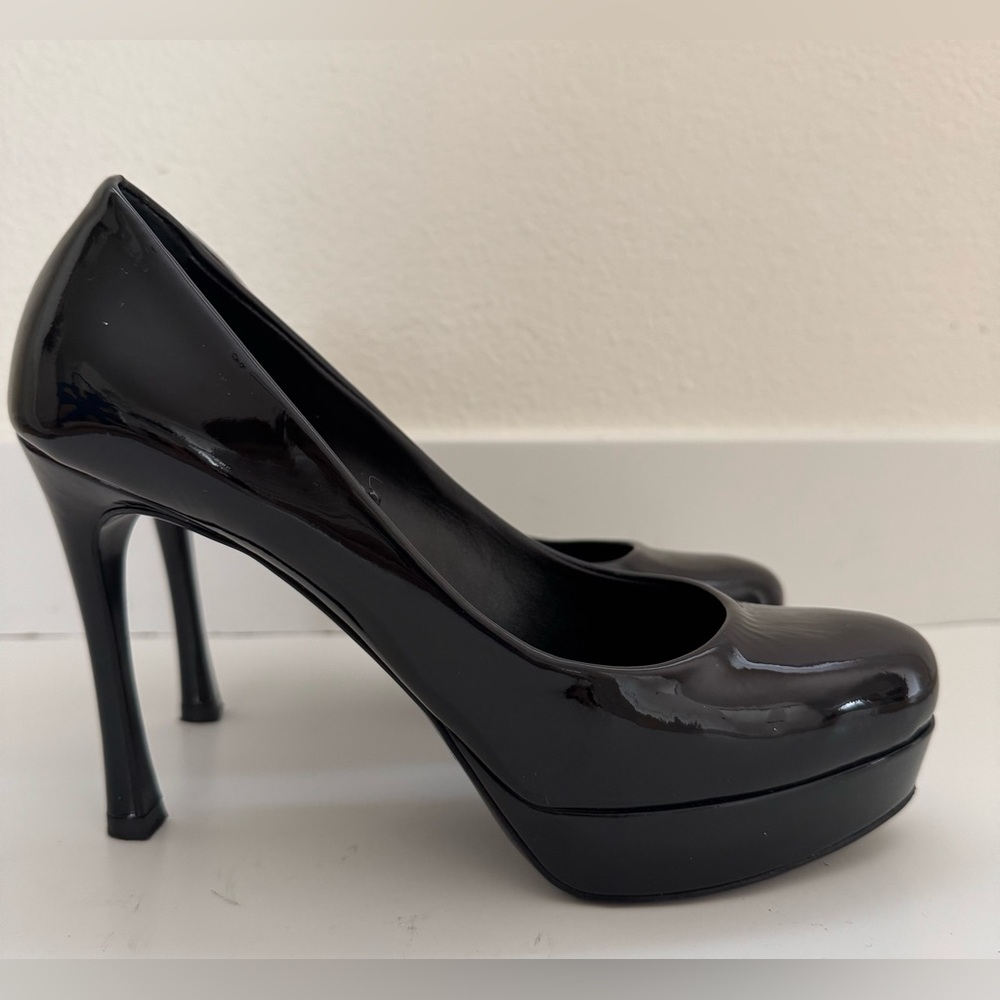 Yves Saint Laurent YSL Tribute Black Patent Leather Platform Heels Pumps 37.5 - Picture 6 of 12